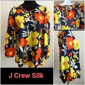 J. Crew Vintage Floral Silk Boho Blouse Peasant Top